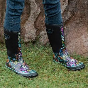 Women's Rubber Rain Boots|Mid Calf Waterproof|Insulated Neoprene|Floral|Size 6